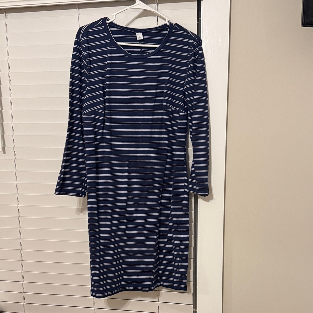 Old Navy Navy Blue and White Striped Long Sleeve Dress